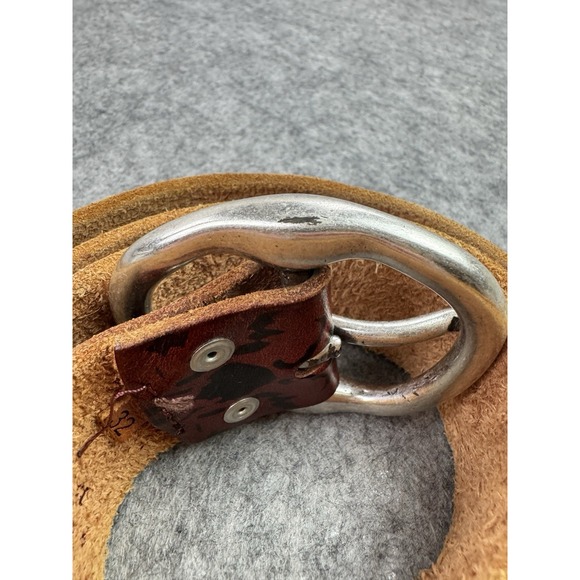 VTG Lucky Brand Belt Womens 32 Leather Floral BURUR 318‎ Boho Silver Tone Brass